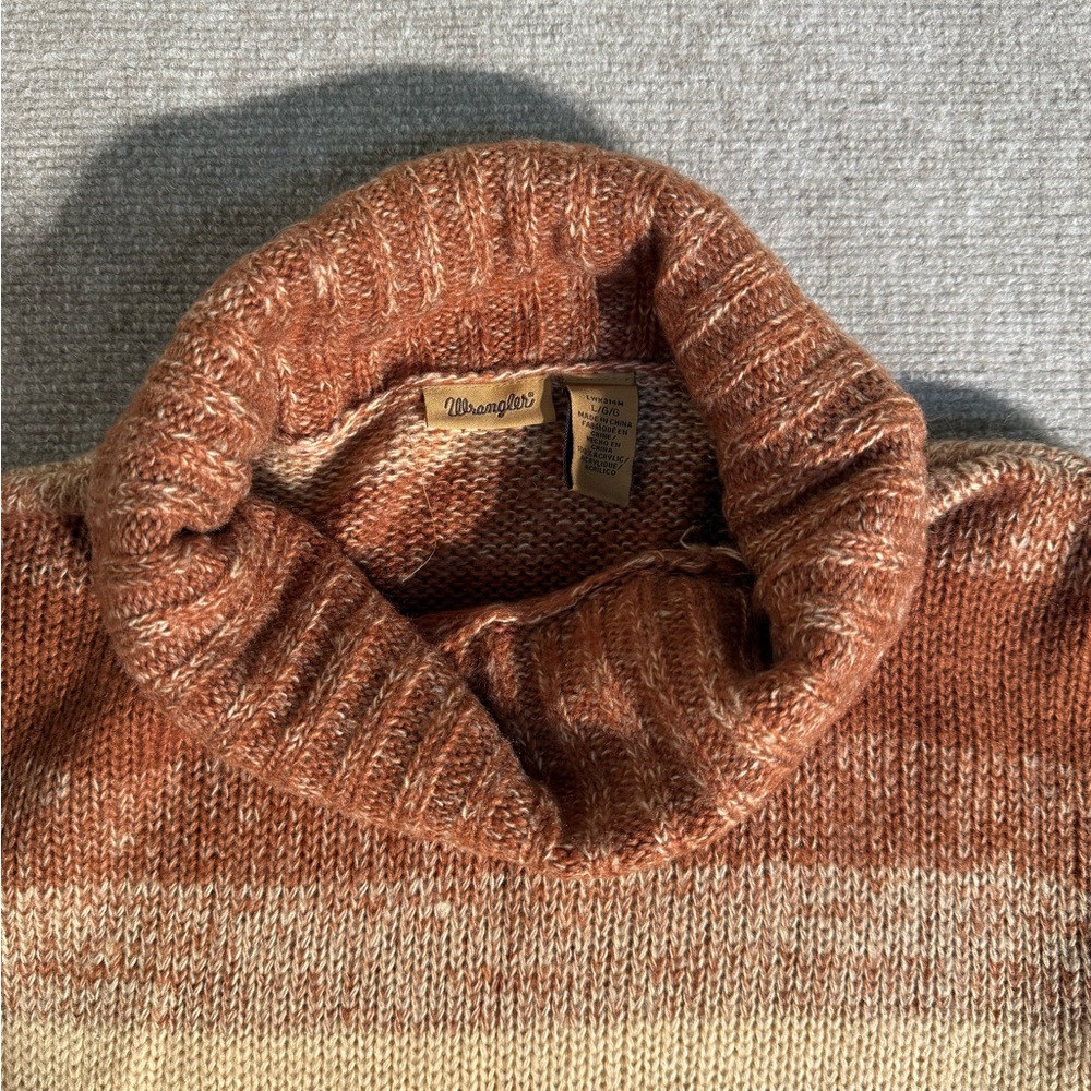 Wrangler Women's Brown and Cream Cowl Neck Striped Pullover Sweater - Size Large - Picture 2 of 4